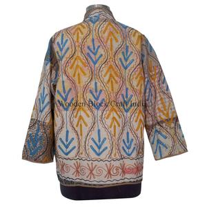 Veste Kantha vintage tricotée à la main pour l'été et l'automne, imprimé floral, kimono japonais, manteau long bohème multicolore, décontracté avec liens - Product Image 5