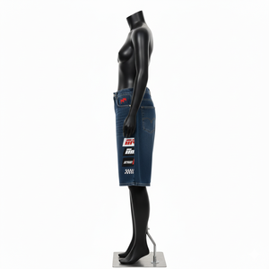 Pantalones Cortos de Mezclilla Holgados con Estampado de Carreras para Hombre, Estilo Urbano, Pierna Ancha, Lavado Vintage, Estilo Americano, OEM - Product Image 3