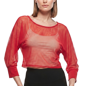 Top Corto de Malla Transparente de Manga Larga para Mujer, Camiseta Corta Transparente de Malla de Secado Rápido Ajustada para Verano - Product Image 1