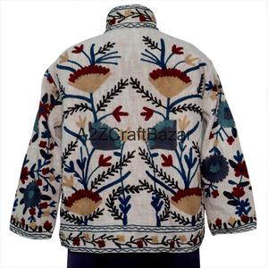 Veste Suzani TNT en coton 100% tricoté à la main, brodée, pour femme, doublure en coton respirant, motif floral, décontractée, hiver - Product Image 1