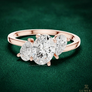 แหวนหมั้นเพชรโมอิสซาไนต์ทรงรีและทรงหยดน้ำสามเม็ด ทองคำขาว 14K สำหรับผู้หญิง แหวนเจ้าสาวสุดหรู - Product Image 1