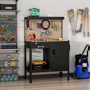 Banco da Lavoro Nero con Cassetto e Armadietto Portautensili in Acciaio Laminato a Freddo per Settori Retail e Ristorazione - Product Image 2