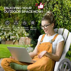 Sedia a dondolo Adirondack bianca oversize con design a doghe, braccioli a ruota di carro, per veranda e bordo piscina - Product Image 4