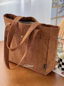 Bolso tote de pana gris de alta calidad con bolsa a juego para mujer, bolso de hombro grande de tela de algodón para compras y supermercado - Product Image 4