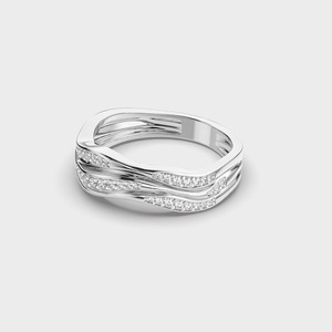 Anillo de Diamantes de Tres Ondas, Oro Blanco de 18K, Corte Redondo, Engaste Pavé, Joyería Fina Moderna y de Lujo para Mujer, Banda de Eternidad - Product Image 3