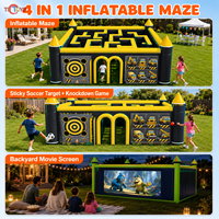 Labyrinthe gonflable jaune et noir avec 4 jeux pour les entreprises de location, les carnavals, les parcs d'attractions et les événements