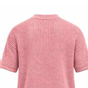 T-shirt tricoté rose poudré pour homme, manches courtes, col rond, texture décontractée, haut personnalisé imprimé, streetwear, mode estivale, vente en gros - Product Image 3