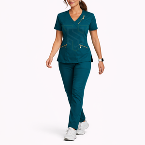 Ensemble de blouses médicales pour femmes, couleur turquoise, avec poches zippées, uniformes d'hôpital, tissu en polyester et coton tissé - Product Image 5
