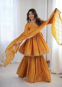 Traje de Seda Indio-Pakistaní para Boda de Verano, Sharara Gharara Punjabi, Traje Salwar Sexy para Mujer, Venta al Por Mayor - Product Image 4