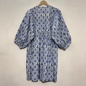 Vestido Casual Midi de Algodón Tejido con Estampado Floral para Mujer, Mangas Abullonadas, Cintura Imperio, Estilo Babydoll, Cuello en V, Corte Holgado - Product Image 4