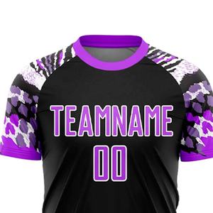 ชุดเสื้อฟุตบอลสำหรับผู้ชายชุดเสื้อคอกลมสีดำและสีม่วงดีไซน์ใหม่ล่าสุด - Product Image 4