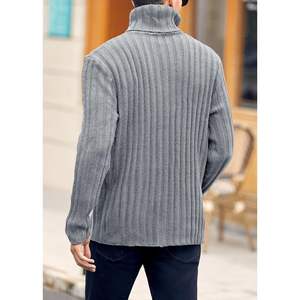 <b>Men's</b> Slim Fit Turtleneck Cable <b>Knitted</b> Pullover Long Sleeve Casual Fall Winter Warm <b>Cardigan</b> with Pattern Decoration - Product Image 3