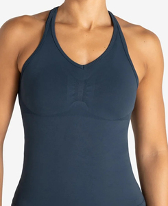 Lightweight Custom Made <b>Women's</b> <b>Navy</b> Blue Halter Neck Woven <b>Tank</b> <b>Top</b> Breathable Spandex Polyester Short Ribbons Sporty Style - Product Image 3