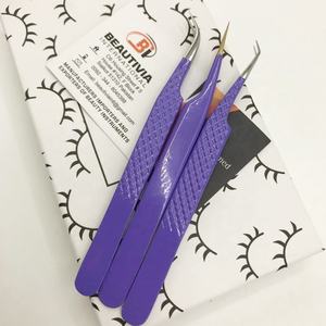 Pinzas de extensión de pestañas con agarre de diamante de acero inoxidable japonés púrpura, pinzas de pestañas de volumen con logotipo personalizado, belleza de etiqueta privada - Product Image 4