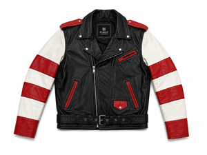OEM <b>Men's</b> Distressed <b>Leather</b> <b>Biker</b> <b>Jacket</b> with Stand Collar Zipper Closure Front Logo Custom Vintage <b>UK</b> Flag Printed for Autumn - Product Image 3