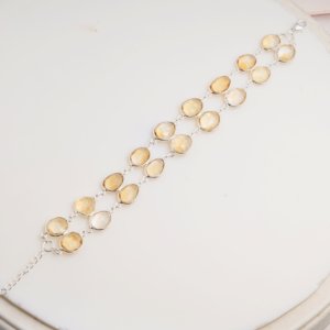 Natural Citrine 925 Sterling Silver Double Row Faceted <b>Gemstone</b> <b>Bracelet</b> Minimalist Adjustable <b>Bracelet</b> Gift for Her and Him - Product Image 3