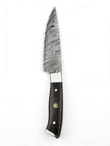 Couteau utilitaire de cuisine artisanal en acier Damas, manche en bois foncé, outil culinaire professionnel - Product Image 4