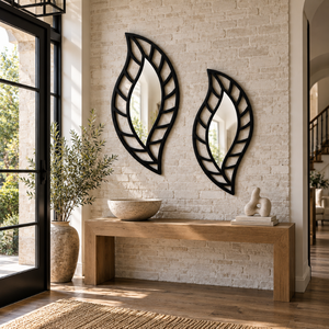 Black Botanical Leaf Wall <b>Mirror</b> Set Modern Metal Decorative <b>Mirrors</b> for Living Room Bedroom Entryway Contemporary Home Decor <b>XL</b> - Product Image 4