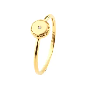 Anel de ouro sólido 9k 14k 18k, joia redonda de diamante e círculo, cruz, anel de dedo para mulheres