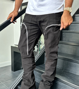 Wholesale High Quality Stacked Flare Custom Logo Twill Cotton <b>Work</b> <b>Pants</b> <b>Cargo</b> Zipper Track <b>Pants</b> for Men's - Product Image 5