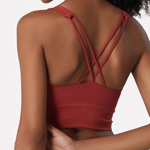 Soutien-gorge de sport sans couture WARPRO INDUSTRY pour femme, bleu clair, maintien élevé, bretelles spaghetti, respirant, haut de sport 100 % coton - Product Image 4