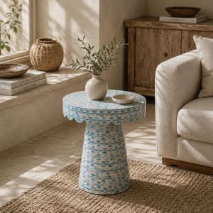 Luxury Blue Ribbon Capiz Shell Side <b>Table</b> for Living Room Customized Color Mother of Pearl <b>Stool</b> Home Furniture made in Vietnam - Product Image 4