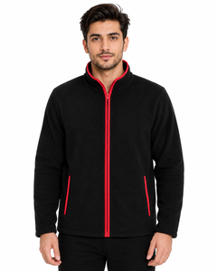 Premium Men's Black Polar <b>Fleece</b> Full Zip <b>Jacket</b> with Red Contrast Trim Winter Thermal <b>Jacket</b> Soft <b>Warm</b> Casual Outdoor <b>Fleece</b> - Product Image 1