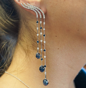 Boucles d'oreilles pendantes de luxe en argent sterling 925 massif avec cristaux en forme de goutte d'eau pour femmes, bijoux de fête - Product Image 4
