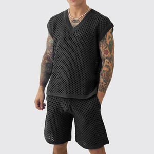 OEM 2026 รุ่นใหม่ล่าสุด เสื้อชายหาดฤดูร้อนแบบสั่งทำพิเศษ แขนกุด ถักลายฉลุ คอวี ไซส์ใหญ่ ผ้าฝ้ายตาข่าย - Product Image 4