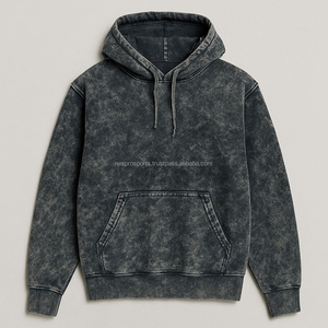 Sweat à capuche personnalisé pour homme, coupe oversize, avec poche brodée, en coton pur molleton bouclette épais, délavé à l'acide, effet vieilli vintage - Product Image 1