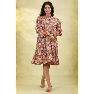 Vestido de Algodón Ecológico Lavable con Estampado Floral para Mujer, Manga Larga, Cintura Natural, Mini, Verano, Casual, Uso Diario - Product Image 6