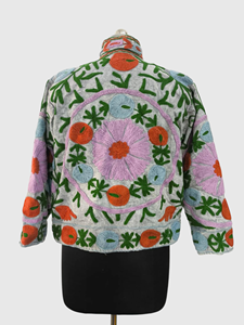 Hand Embroidered Floral Mandarin Collar Jacket Full Sleeve Cotton Women'<b>s</b> Plus Size Spring Wear - Product Image 5