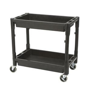 <b>Plastic</b> Black 2-Shelf Heavy Duty Industrial Utility Cart 500 Lbs Capacity Four-<b>Wheel</b> Platform Structure Service Ergonomic Handle - Product Image 1