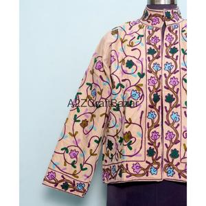 Floral Embroidery Vintage <b>Mandarin</b> <b>Collar</b> Cotrise <b>Jacket</b> Handmade Cotton Lining Eco-Friendly Breathable Quick Dry Embossed - Product Image 2