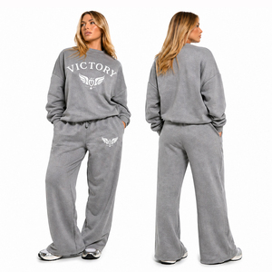 Ensemble de survêtement oversize pour femme, sweat-shirt décontracté et pantalon de survêtement à jambes larges, imprimé Victory, ensemble deux pièces pour se détendre, automne-hiver - Product Image 5
