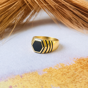 <b>Signet</b> Brass <b>Ring</b> Black <b>Onyx</b> Jewelry Antique Brass Finish - Product Image 3