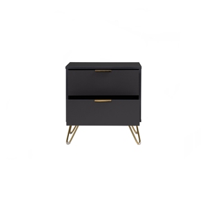 Table de chevet moderne noire en stock, avec deux tiroirs de rangement, en panneaux de particules, pour chambre et salon - Product Image 4