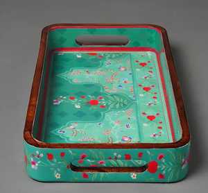 Plateau de rangement rectangulaire moderne en bois laqué avec motif floral pour table, salle de bain, bureau - Product Image 5