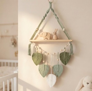 Designer Leaf Pattern Macrame Wall Hanging Shelf Suitable For Photo Display Frames And <b>Small</b> Art Pieces Wholesale From India - Product Image 4