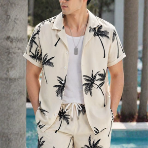 Breathable Men's Casual Beech Wear Summer Shirt 300 Grams Quick Dry Eco-Friendly Short Sleeve Floral Print Design 100% Polyest - Product Image 1