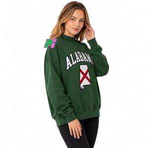 Sudadera de cuello alto para mujer con letras de aplique ALABAMA y mapa del estado, de forro polar grueso, oversize, 100% algodón, estilo urbano - Product Image 2