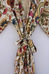 Bata Kimono con Estampado de Dibujos Animados para Mujer, 100% Algodón, Suave y Transpirable, Camisón de Verano Hecho a Mano, Cuello en V, Cintura Elástica, Largo Completo/Hasta la Rodilla - Product Image 4