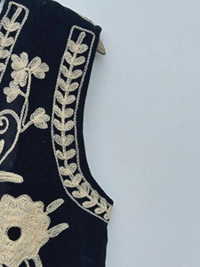 Black <b>Velvet</b> Boho Vest Embroidered Indian Ethnic Sleeveless <b>Jacket</b> Cotton Lined Festival Gift Her Floral Pattern Breathable - Product Image 3