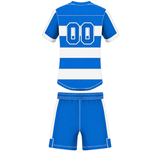 Conjunto de Uniforme de Rugby de Manga Corta Azul Brillante y Blanco, Jersey de Rugby a Rayas con Cuello Redondo, Pantalones Cortos con Cordón, Ropa Deportiva para Entrenamiento - Product Image 2