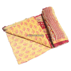 Indigo Dyed Kantha Quilt Indian Block Print Fabric Cotton <b>Bedspread</b> Bohemian Reversible Throw Boho Blanket Indian Reversible - Product Image 6