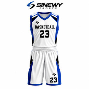 Ensemble de maillots de basket-ball SINEWY SPORTS sans manches en mesh, uniforme personnalisé pour équipe, blanc, bleu, noir, 23, respirant, adulte, unisexe - Product Image 2