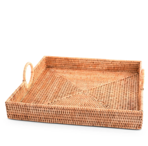Bandeja Rectangular Grande de Ratán Estilo Boho con Asa, Personalizable, para Preparación de Desayunos y Decoración del Hogar - Product Image 1