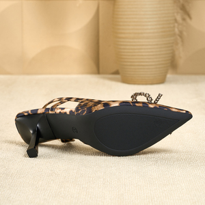 Leopard Print Rhinestone <b>Bow</b> Slingback Stilettos - Pointed Toe High Heel <b>Sandals</b> for Women - Product Image 5