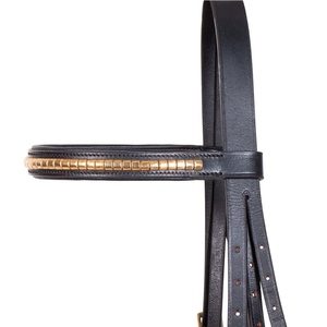 Brides de cheval équestre avec broband perlé doré en cuir véritable - Product Image 3