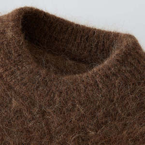 Pull en mohair tricoté pour homme, couleur unie, épais, chaud pour l'hiver, col rond, manches longues, marron 2027 - Product Image 3